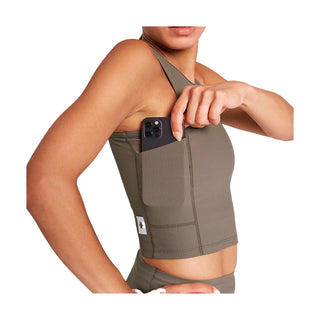 Womens Combat Rib Crop Top - Taupe