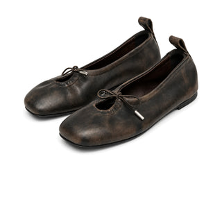 Rosalind Brushed Brown Leather Ballet Flats